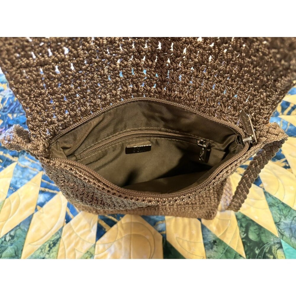 The Sak Crossbody Mini Shoulder Bag Purse Brown Khaki Crochet Zip Lined Boho Hip - Picture 4 of 11